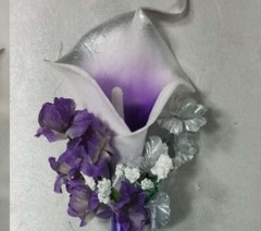 Purple Silver White Rose Calla Lily Bridal Wedding Bouquet Accessories