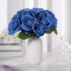 ROYAL BLUE 12″ tall Velvet Roses ARTIFICIAL FLOWERS Bouquet Wedding Decorations