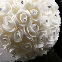 Bride Bouquet Bridal Rose Foam Flower Wedding White Satin Crystal Romantic Decor