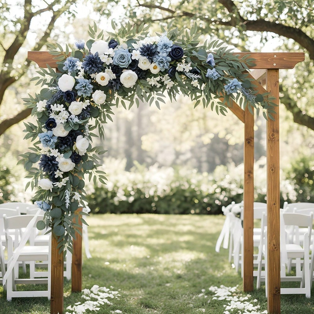 1Pc 6FT Artificial Eucalyptus Garland Blue Rose Flower Wedding Table Runner