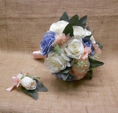 Wedding Silk Flower Bridal Bouquets Ivory Cream Pink Blush Dusty Blue Eucalyptus