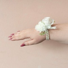 ARTIFICIAL CORSAGE Flower Rose Chrysanthemum Pearl Stretch Bracelet Wedding