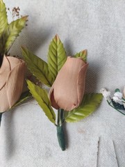 Vintage Artificial Corsage Boutonniere Lot of 5 Prom Wedding Fabric Wood Flowers