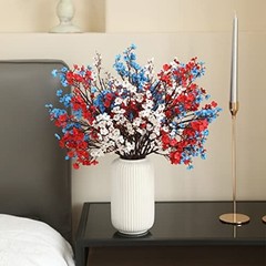 10 Pcs 4th of July Flowers Artificial Babys Breath Fake Silk Red, White, Blue