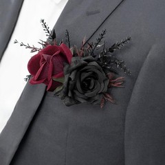 2 PCS Black Pocket Boutonniere Men Wedding Groom Lapel Flower Prom Corsage