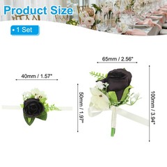 2 Pcs Artificial Rose Wrist Corsage and Boutonnieres Set Wedding Black