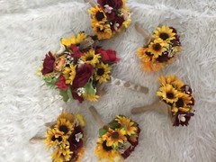 Wedding flowers bridal bouquet decorations 6 Bouquet Sunflower Burgundy and red