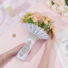 Bouquet Holder White Lace Handle Bouquet Holder Satin Bouquets Holders with Rhin