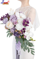 Purple Bridal Bouquet Cascading Lilac Wedding Bouquets for Bride Artificial Flow