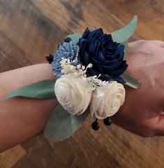 Dusty Blue Navy White Bridal Cascading Bouquet Bride Sola Wood Wedding Flowers