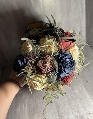 Rustic Sola Wood Flower Bouquet Cream Navy Burgundy Flowers Z1