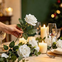 12PCS 20‘’ White Artificial Roses Flowers with 12pcs White Artificial Flowers