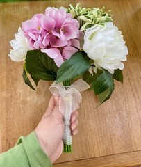 Artificial Wedding Bouquet With White Peonies and Pink Hydrangeas Flowers