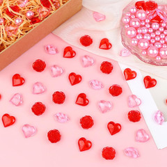 120 Pcs Valentine Vase Filler Decor Acrylic Red Pink Heart Pearls Rose Lip Ornam