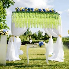 Artificial Wisteria Hanging Flowers Fake Wisteria Flower Garland Silk 12 Green