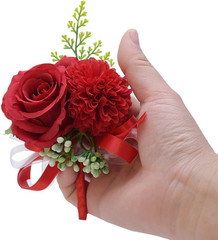 2PCS Rose Flower Wrist Corsage Boutonniere Set Handmade Artificial Corsage Set B