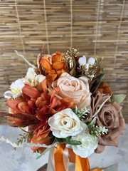 Wedding Bridal Floral Bouquet Real Touch Silk Orange Terracotta Flower 11″