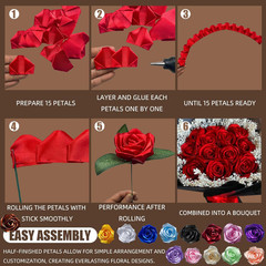 300Pcs Premade Satin Ribbon Rose Petals Half-Finished for Eternal Rose DIY Ramos