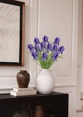 DILATATA Iris Flowers Artificial 5 Pcs Real Touch Long Stems Purple