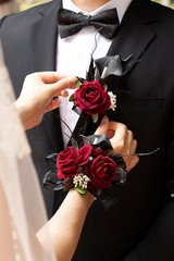 Black Burgundy Calla Lily Corsage and Boutonniere Set for Weddings and Proms