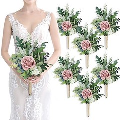 8 Inch Bridesmaid Bouquets Set of 6 – Artificial Flowers 6pcs Dusty Pink