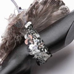 Package of 6 Sparkling Platinum Feather Wrist Corsages with Sequin Wristlets