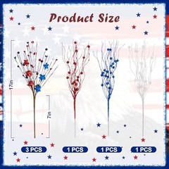 6 Pack 4th of July Patriotic Artificial Berry Stem Picks Red White and Blue