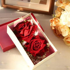 2Pcs Red Rose Corsage and Boutonniere Set Corsage Wristlet Band Bracelet for Pro