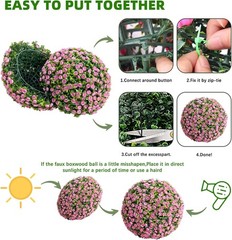 2-Pack Artificial Flower Ball Topiary, UV Resistant, Wedding Garden Decor, Pink