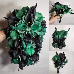 Hunter Green Black Calla Lily Bridal Wedding Bouquet Accessories