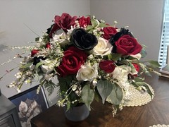Red Black Roses cascade Bridal Bouquet High Quality Wedding Flowers 20”