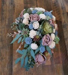 Pink Mauve Dusty Blue Succulent Cascade Bridal Bouquet Sola Wood Wedding Flowers