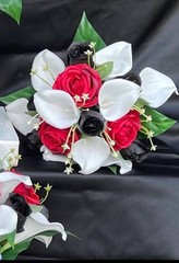 Red Black Roses White Calla Lily Lilies Bridal Bouquets Wedding Flowers 13pc