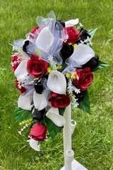 Red Black Roses White Calla Lily Lilies Bridal Bouquets Wedding Flowers 13pc
