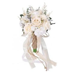 Wedding Bouquets for Bride Bridesmaid, White Champagne Artificial Roses 7.5in