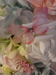 Pastel Bouquet and Boutonniere, Teardrop Style, Pink, Blue, Lavender 2pc Set