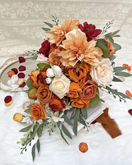 Burnt Orange Artificial Bridal Bouquet – 15″ Cascading Terracotta Flowers