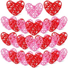 24 Pieces Valentine Heart Shaped Rattan Balls 2.36 Inch Heart Vase Red, Pink