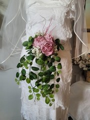 Dusty Pink And White Accent Cascading Bridal Bouquet With Diamond Stud Handle