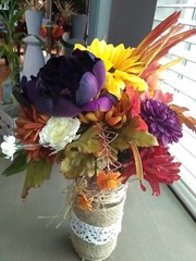 FALL Floral DECOR Bouquet + Vase LEAVES Centerpiece FLOWERS Grass BERRIES Multi