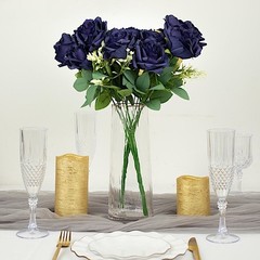 NAVY BLUE 2 Bushes 18″ ARTIFICIAL Faux Silk Rose FLOWERS Bouquet Decorations