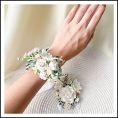 Set 2 pieces Paper Flowers Wedding Bridesmaids Bracelet Corsage Boho Party