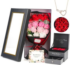 Preserved Red Rose Flowers with Love Necklace Gifts for Women Mom Birthday Prom