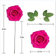 Artificial Flower Foam Rose 25pcs Real Looking Fake Rose with Stems Hot Pink