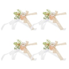 4 Pcs Fresh White Wrist Flower Wedding Corsage Wristlet Fake Wristband