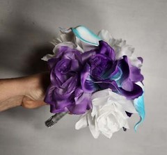 Purple Turquoise White Rose Calla Lily Orchid Bridal Wedding Bouquet Accessories