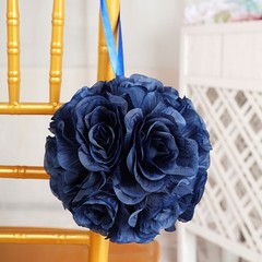 2 NAVY BLUE 7″ Silk Roses Flowers Kissing Balls Wedding Events Centerpieces