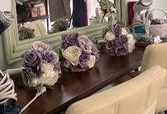 9” Round Bridesmaids Bouquet – Dusty Plum, Lilac & White | Silk Wedding Flowers
