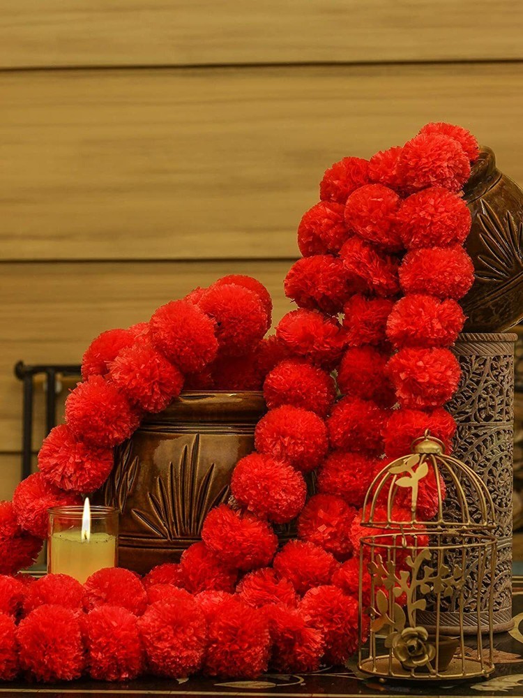Artificial Vine Wedding Party Decoration Marigold Flower Garlands 40 PCS red
