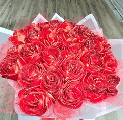Handmade Satin Ribbon Flower Bouquet – Artistic Custom Creation Red